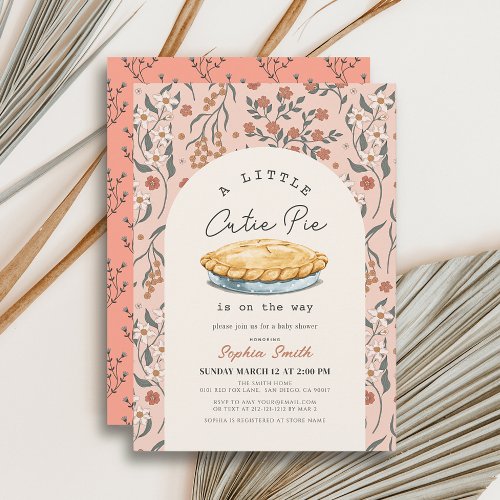 Little Cutie Pie Pink Floral Girl Baby Shower Invitation