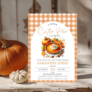 Little Cutie Pie Pumpkin Fall Gingham Baby Shower Invitation