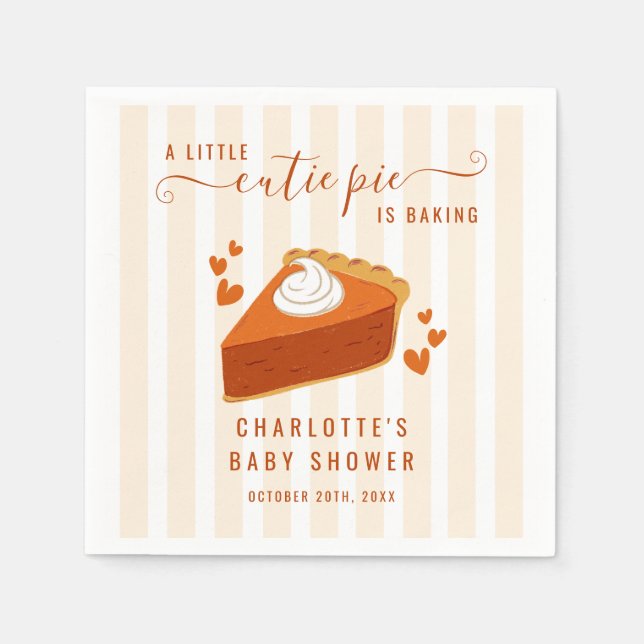 Little Cutie Pie Pumpkin Fall Stripes Baby Shower Napkins (Front)