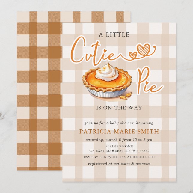 Little Cutie Pie Pumpkin Pie Fall Baby Shower Invitation (Front/Back)