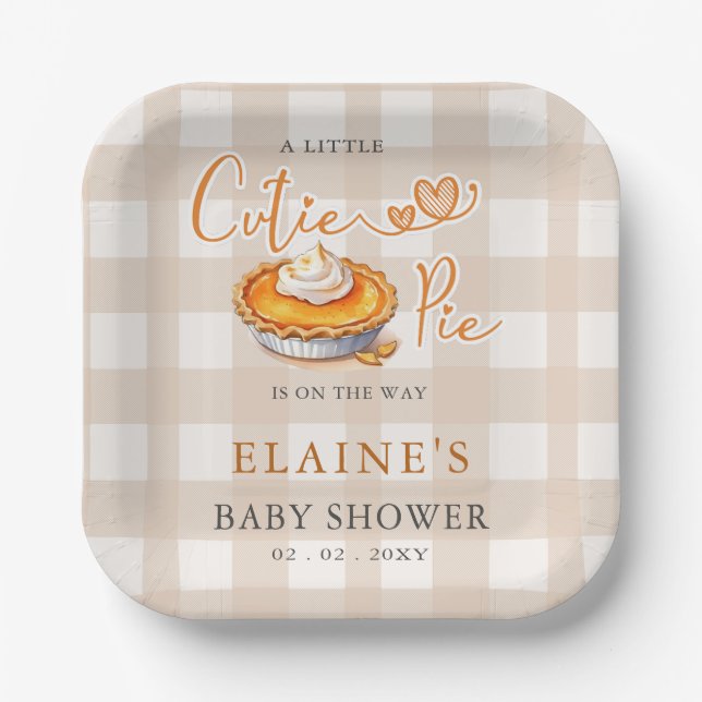 Little Cutie Pie Pumpkin Pie Fall Baby Shower Paper Plates (Front)