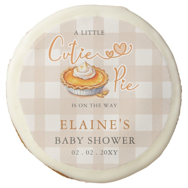 Little Cutie Pie Pumpkin Pie Fall Baby Shower Sugar Cookie (Front)