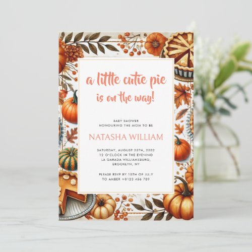 Little Cutie Pie Pumpkin Thanksgiving Baby Shower Invitation