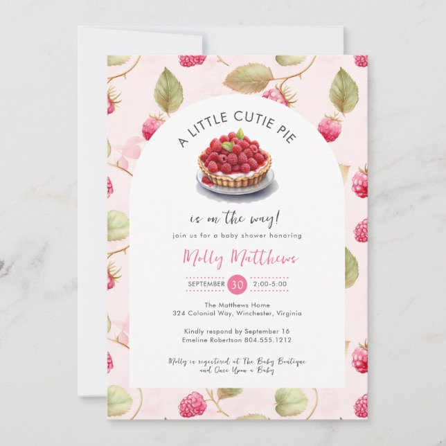 Little Cutie Pie Raspberry  Baby Shower Invitation (Front)