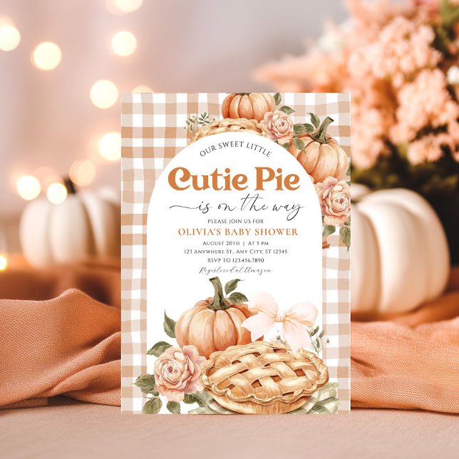 Little Cutie Pie Rustic Floral Gingham baby shower Invitation (Creator Uploaded)