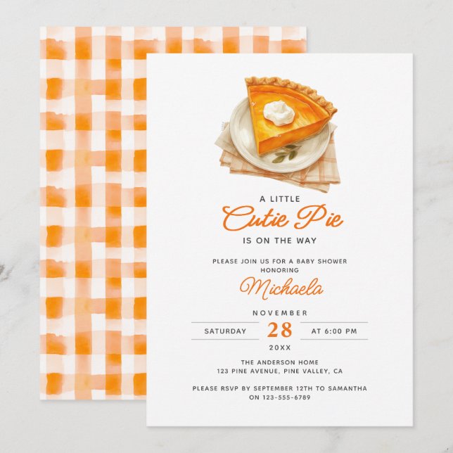 Little Cutie Pie Rustic Watercolor Baby Shower Invitation (Front/Back)
