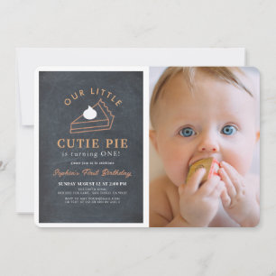 Little Cutie Pie Thanksgiving 1st Birthday Photo Invitation