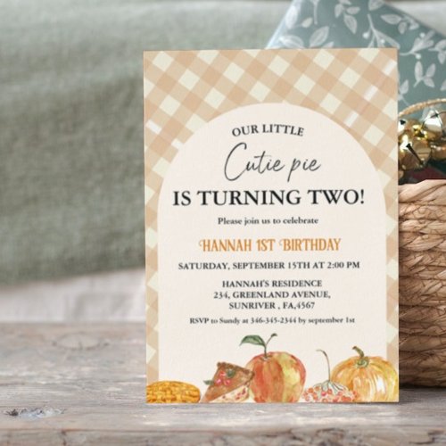 Little Cutie Pie Thanksgiving 2nd Birthday Invitation