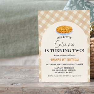 Little Cutie Pie Thanksgiving Plaid 2nd Birthday Invitation