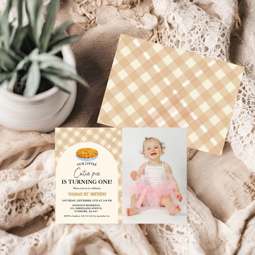 Little Cutie Pie Thanksgiving White 1st Birthday Invitation