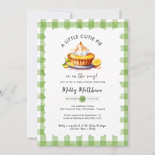 Little Cutie Pie Watercolor Gingham Baby Shower  Invitation