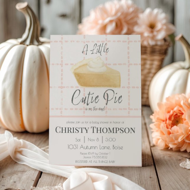 Little Cutie Pie Watercolor Pink Fall Baby Shower  Invitation (Creator Uploaded)