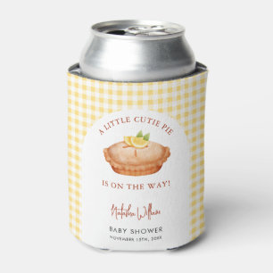 Little Cutie Pie Yellow Checkered Baby Shower Can Cooler