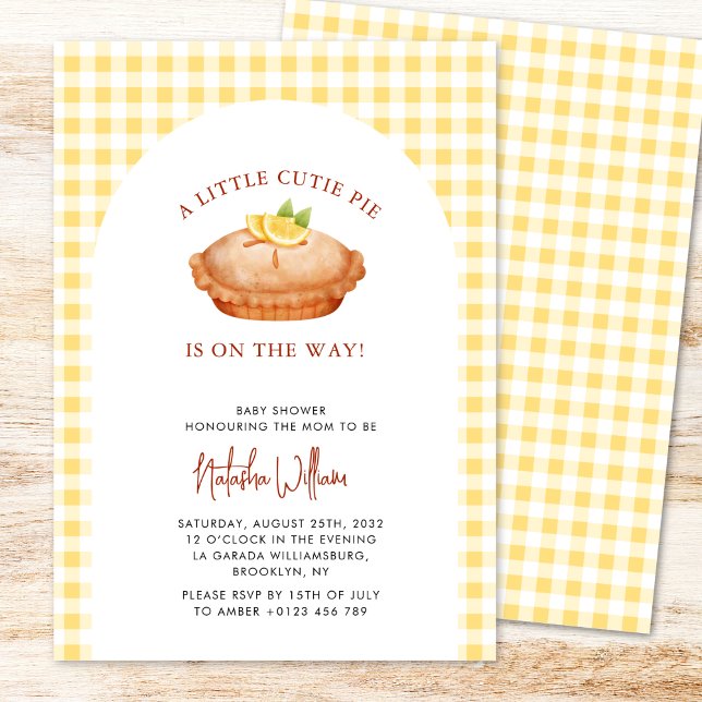 Little Cutie Pie Yellow Checkered Baby Shower Invitation (Creator Uploaded)