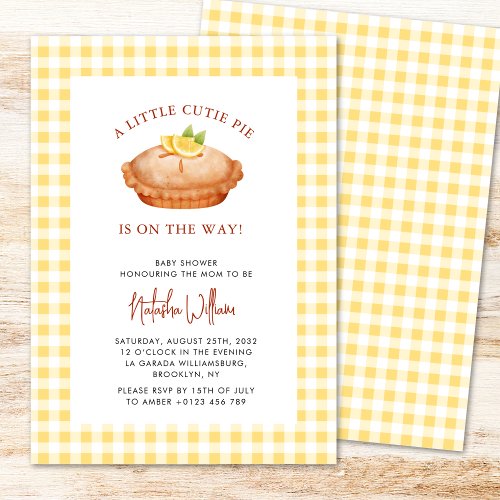 Little Cutie Pie Yellow Checkered Baby Shower Invitation
