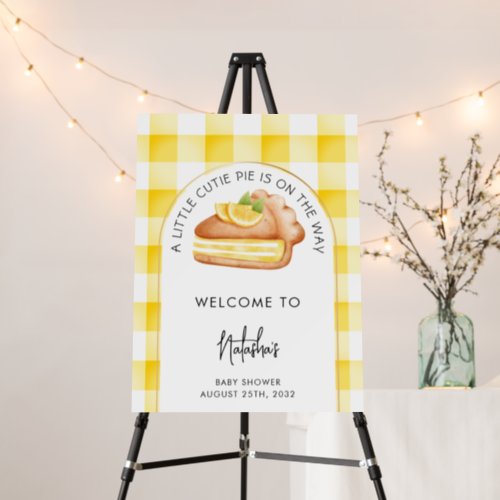 Little Cutie Pie Yellow Gingham Plaid Baby Shower Foam Board