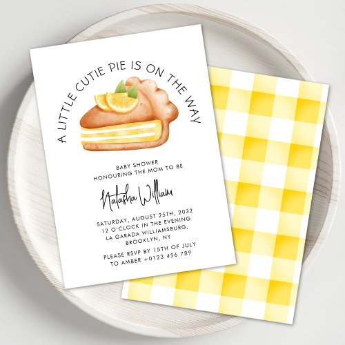 Little Cutie Pie Yellow Gingham Plaid Baby Shower Invitation