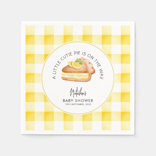 Little Cutie Pie Yellow Gingham Plaid Baby Shower Napkins