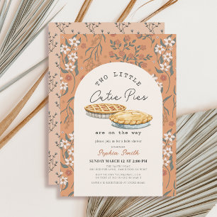 Little Cutie Pies Twins Orange Floral Baby Shower Invitation