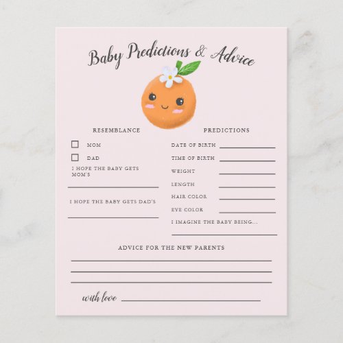 Little Cutie Pink Baby Predictions  Advice Card
