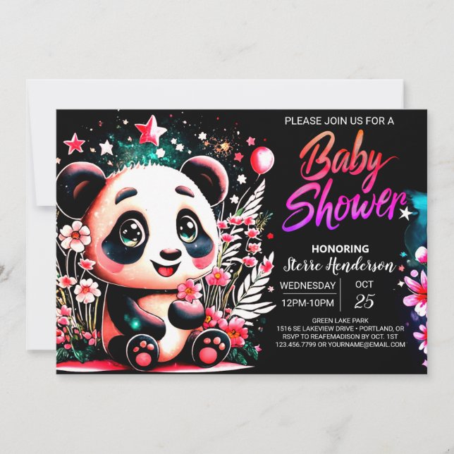 Little Cutie Pink Panda Dream Girl Baby Shower Invitation (Front)