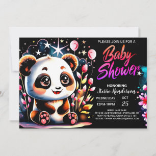 Little Cutie Pink Panda Magic Girl Baby Shower Invitation