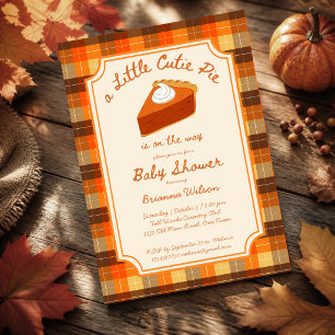 Little cutie pumpkin pie fall plaid baby shower invitation