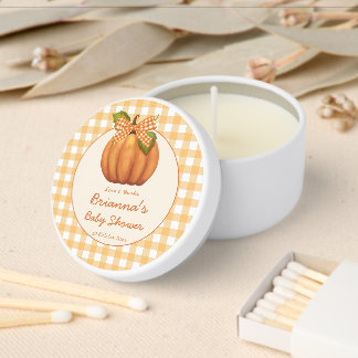 Little cutie pumpkin pie gingham baby shower mini candle favors