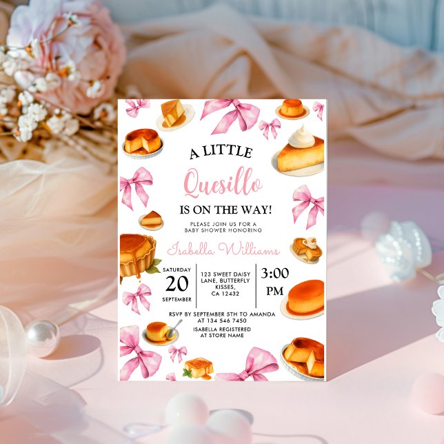 Little Cutie quesillo Pink Bow Baby Shower Invitation (Creator Uploaded)