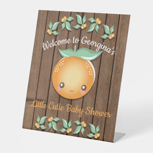 Little Cutie Rustic Baby Shower Pedestal Sign (Front)