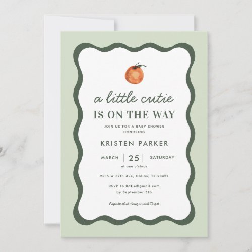 Little Cutie Squiggle Tangerine Baby Shower Invita Invitation