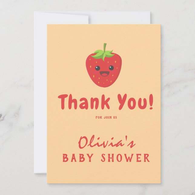 Little Cutie Strawberry Baby Shower Thank You Card (Front)