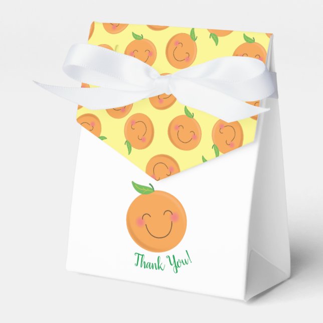 Little Cutie Tangerine Baby Shower Gender Neutral Favor Boxes (Front Side)