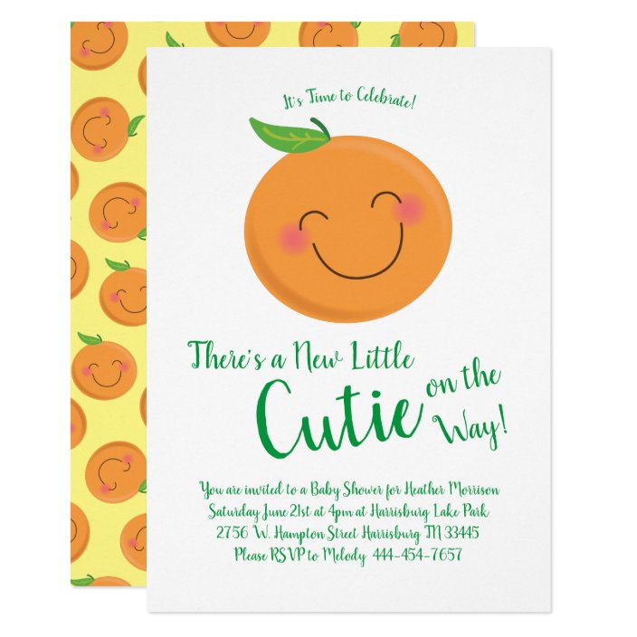 Little Cutie Tangerine Baby Shower Gender Neutral Invitation