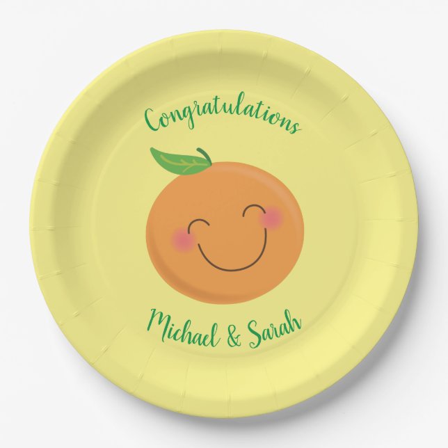 Little Cutie Tangerine Baby Shower Gender Neutral Paper Plates (Front)
