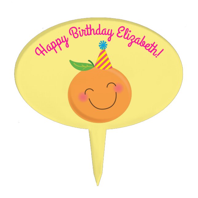 Little Cutie Tangerine Birthday Party Cake Topper (Front)