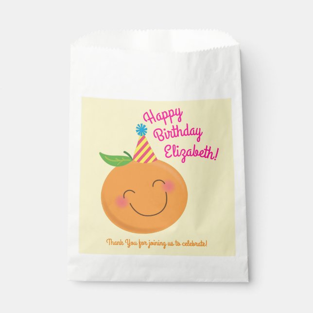 Little Cutie Tangerine Birthday Party Favor Bag (Front)