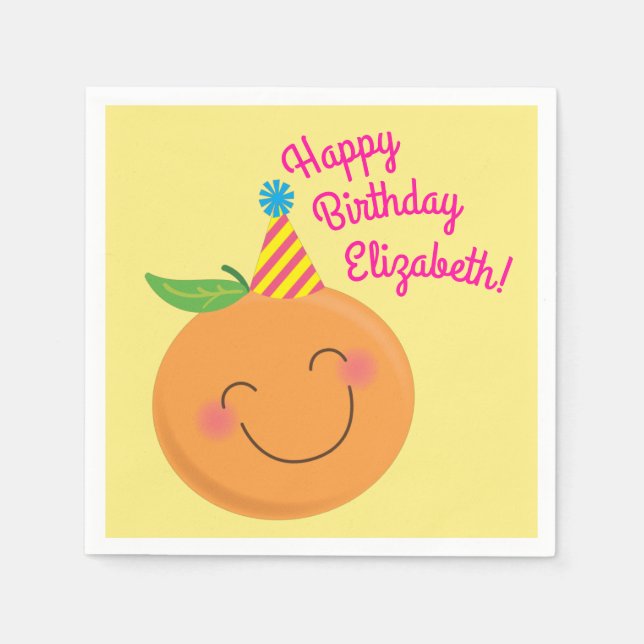Little Cutie Tangerine Birthday Party Napkins (Front)