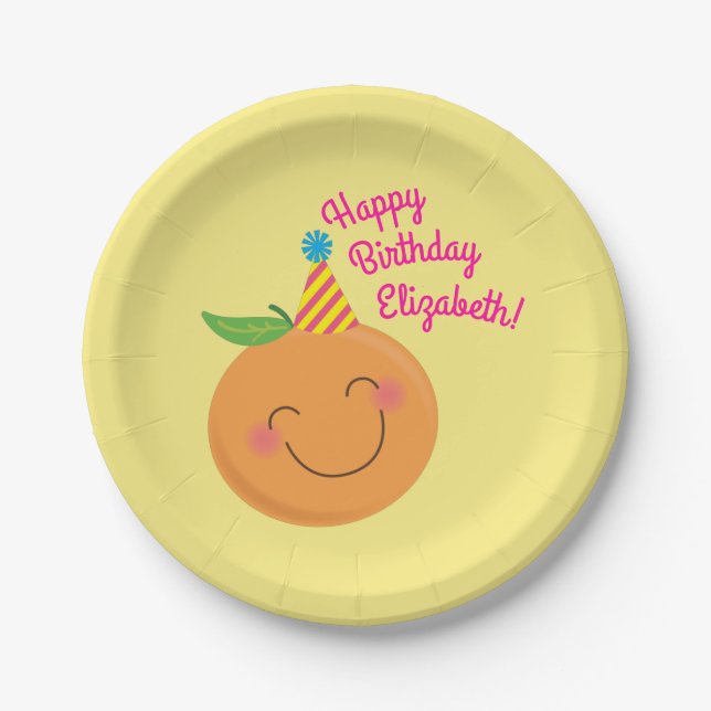 Little Cutie Tangerine Birthday Party Paper Plates (Front)