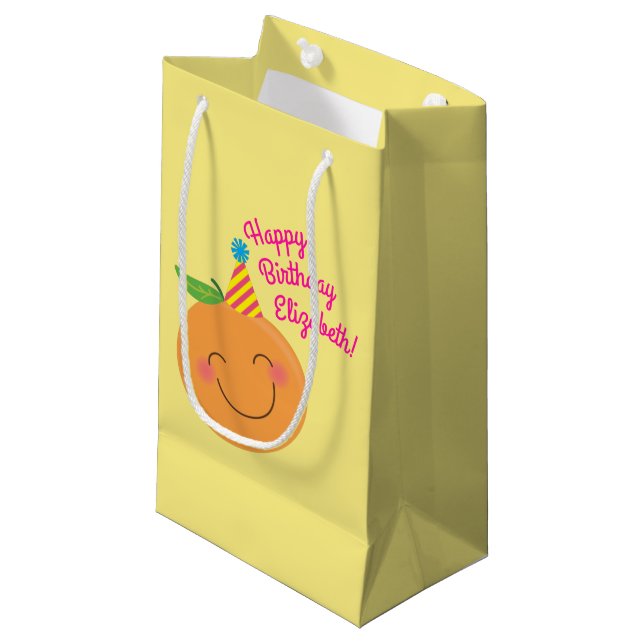 Little Cutie Tangerine Birthday Party Small Gift Bag (Front Angled)