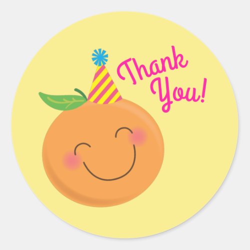 Little Cutie Tangerine Birthday Party Thank You Classic Round Sticker