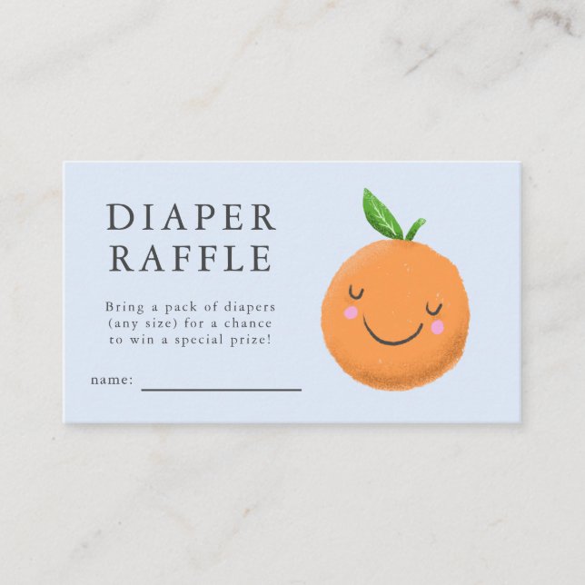 Little Cutie Theme Blue Baby Shower Diaper Raffle Enclosure Card (Front)