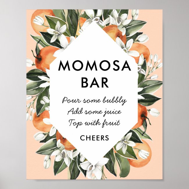 Little Cutie Themed Baby Shower Momosa Bar Poster