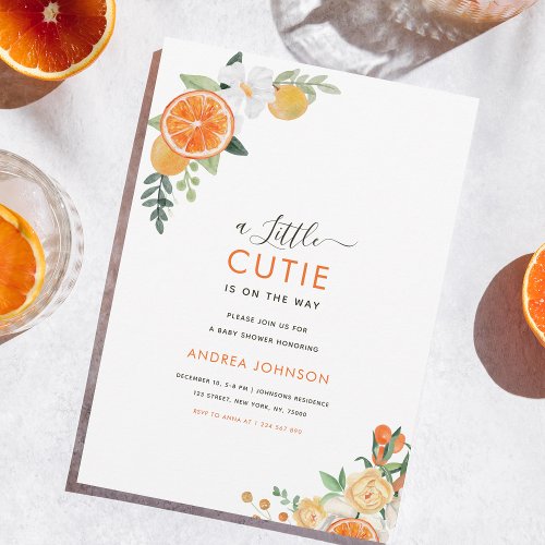 Little Cutie Watercolor Citrus Floral Baby Shower  Invitation