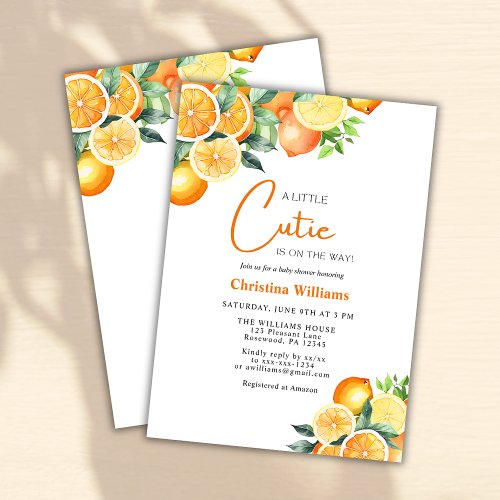 Little Cutie Watercolor Citrus Summer Baby Shower Invitation
