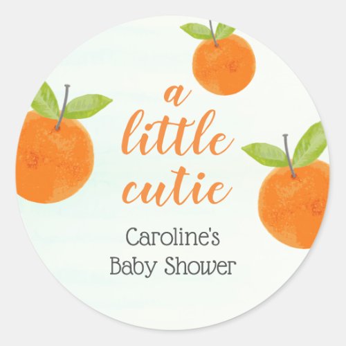 Little Cutie Watercolor Orange Baby Shower Classic Round Sticker