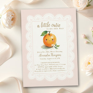 Little Cutie Watercolor Orange Blush Baby Shower Invitation