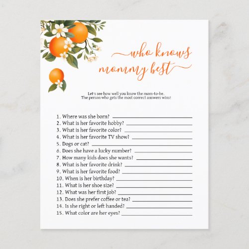 Little Cutie Who knows mommy best baby shower game