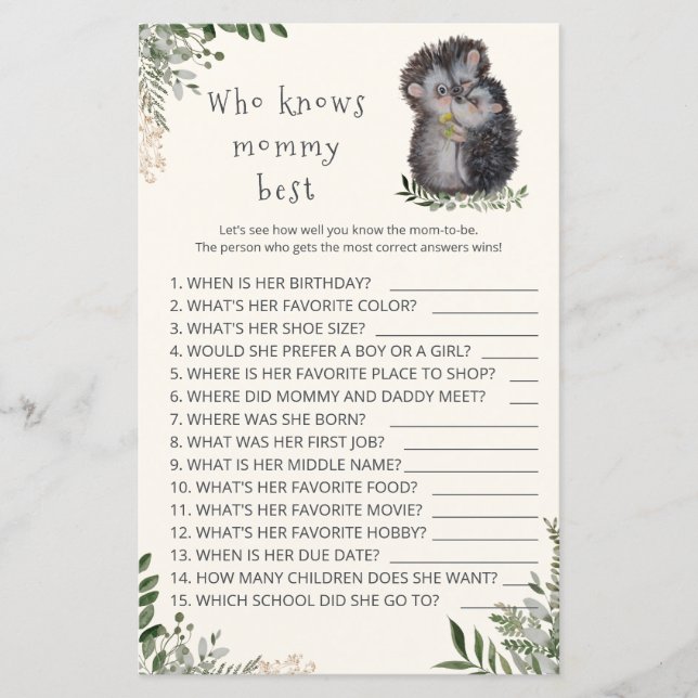 Little Cutie Who knows mommy best baby shower game (Front)