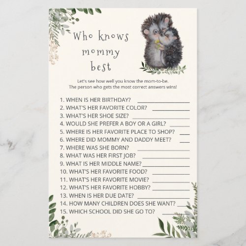 Little Cutie Who knows mommy best baby shower game